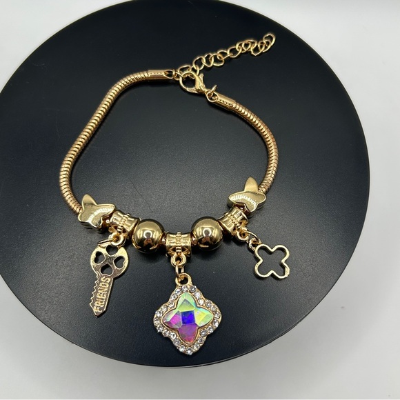 Fashion Jewelry Gold Bracelet with Iridescent Charm - Picture 1 of 5